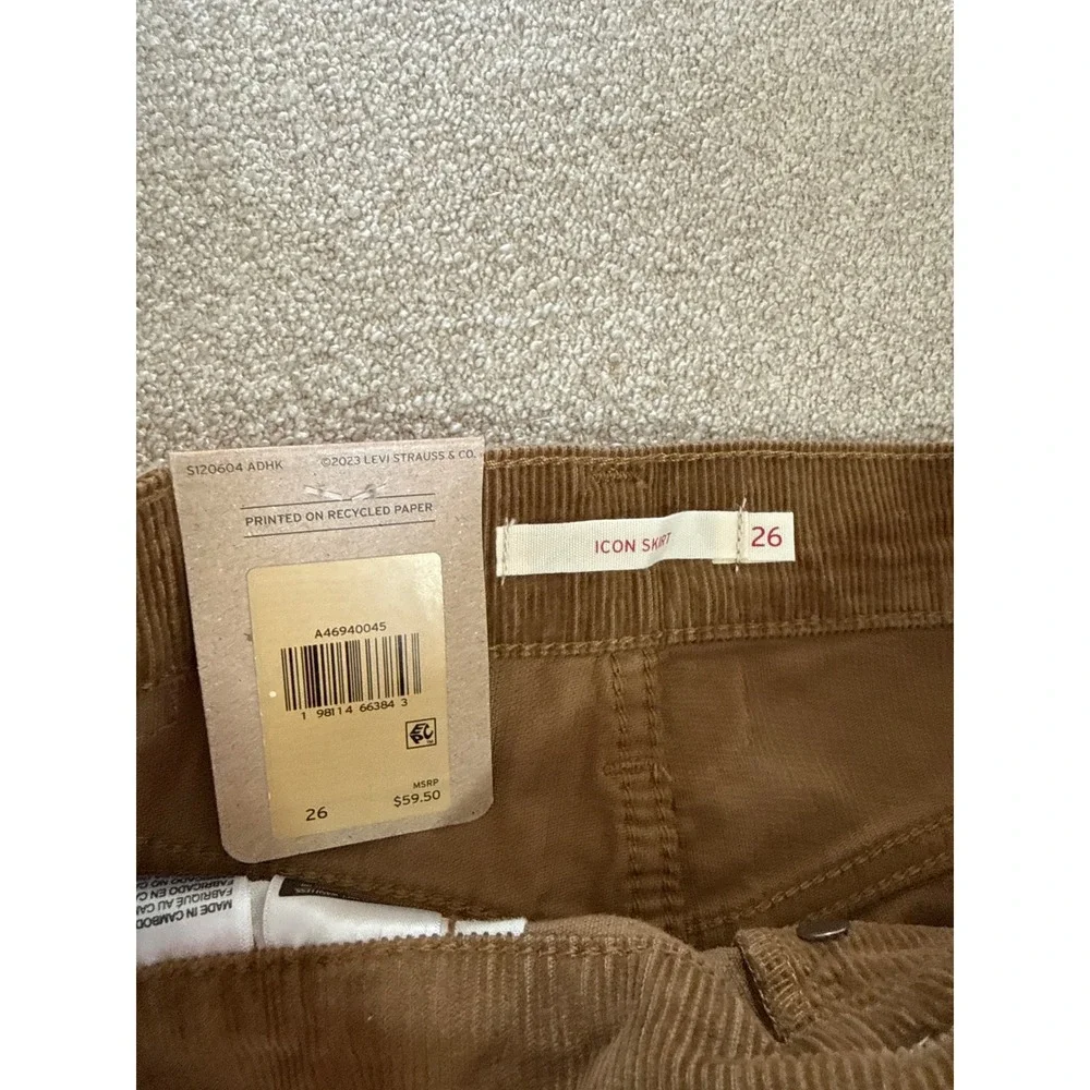Levi's Icon Skirt Corduroy Brown A Line Button Fly Mini Juniors Size 26